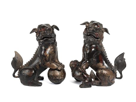 Paar chinesische Fo-Hunde in Bronze als Räuchergefässe
